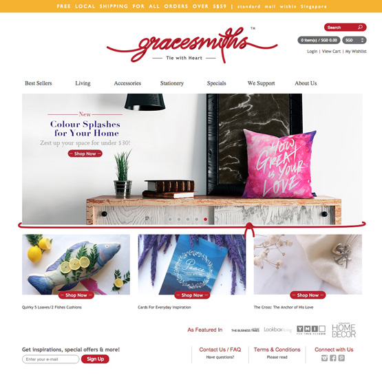 Desktop view of an online ecommerce gift store, where you can buy inspirational gifts and get them delivered directly to recipients, with customised gift wrapping and packaging options.