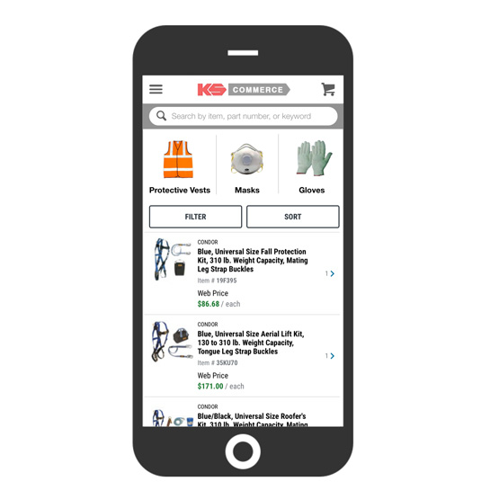 Mobile view of an online B2B ecommerce store, where business buyers can procure drilling and rigging equipment directly from the distributor, and get them shipped and delivered from their warehouse.
