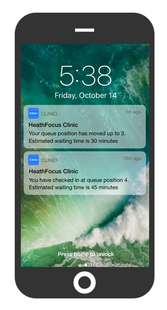 App alerts & notifications sent to users of a clinic queue & appointments app when the app is closed.
