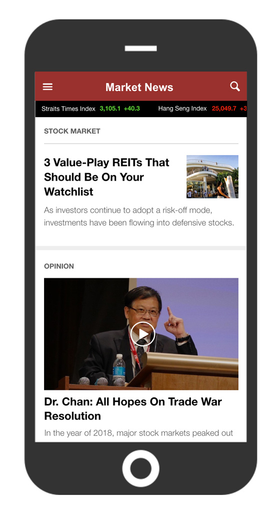 Market News page of a stock market information app. Curated news and articles covering the latest happening in the stock market.