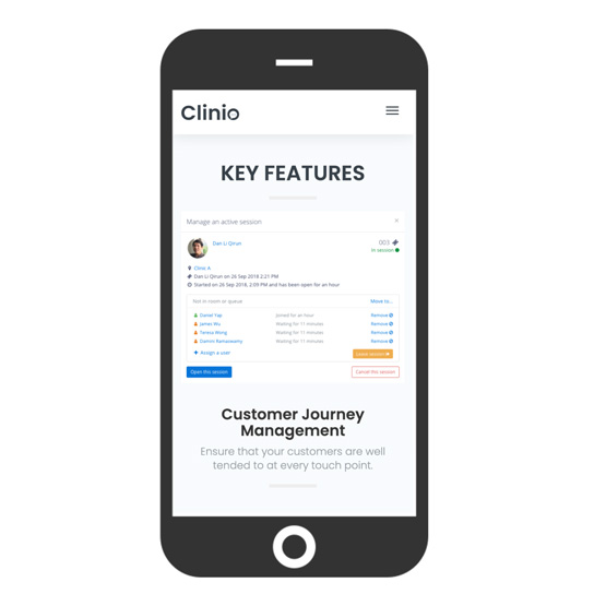 Mobile view of a product / service website - Clinio, a SaaS (Software-as-a-Service) business software for clinics and healthcare