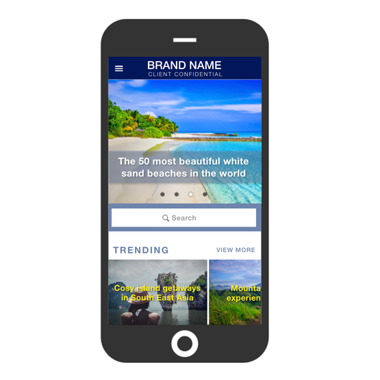 Mobile view of a content driven website with travel news, ideas and city guides for tourists and avid travelers